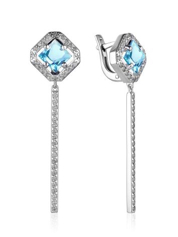 Classy Silver Dangles With Synthetic Topaz And Crystals, image 