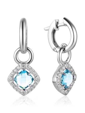 Silver Dangles With Synthetic Topaz Centerstones And Crystals, image 