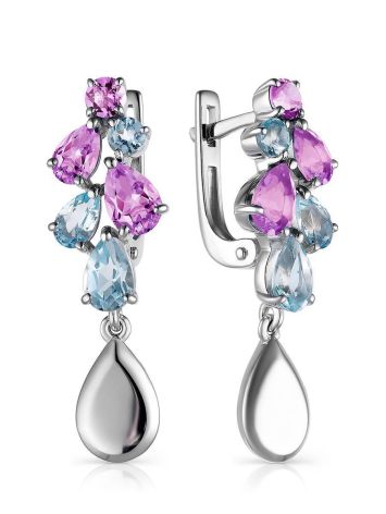 Silver Dangles With Amethyst And Synthetic Topaz, image 