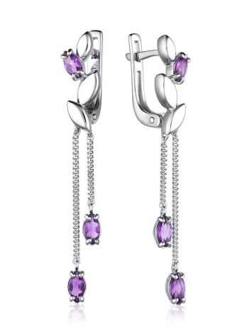 Silver Floral Dangles With Amethyst, image 