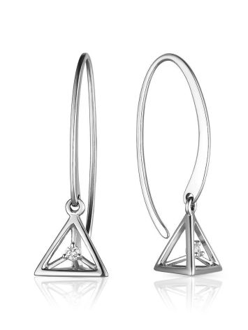 Geometric Silver Dangles With White Crystals, image 
