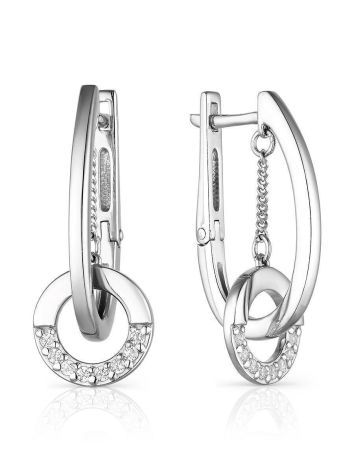 Designer Silver Earrings With White Crystals, image 