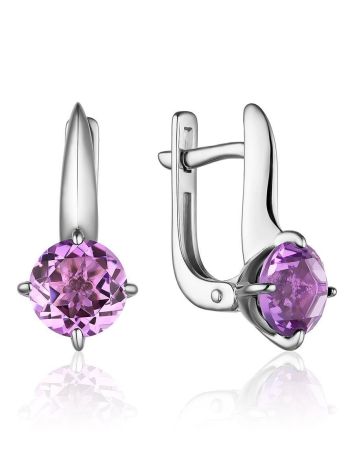 Sterling Silver Earrings With Amethyst Centerstones, image 