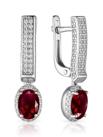 Silver Garnet Dangles With White Crystals, image 
