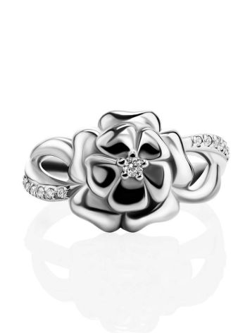 Silver Floral Ring With Crystals, Ring Size: 6 / 16.5, image , picture 3