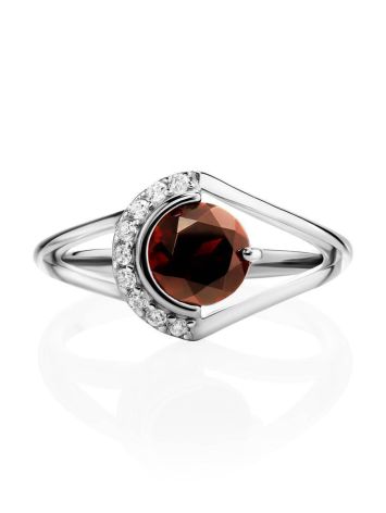 Refined Silver Ring With Garnet And Crystals, Ring Size: 7 / 17.5, image , picture 3