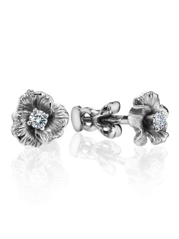 White Gold Floral Studs With Diamond Centerstones, image 
