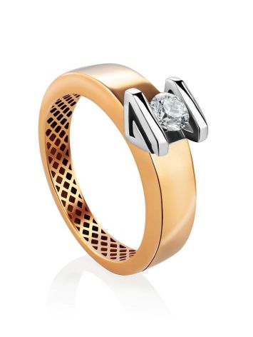 Two Toned Golden Ring With Solitaire Diamond, Ring Size: 7 / 17.5, image 