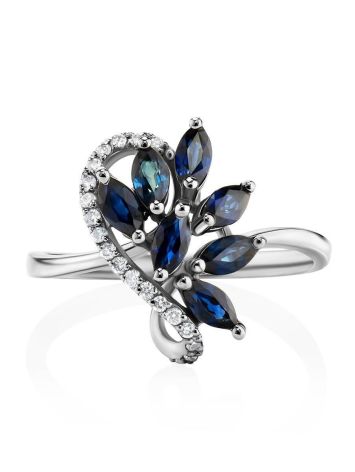 White Gold Floral Ring With Sapphires And Diamonds The Mermaid, Ring Size: 6.5 / 17, image , picture 3