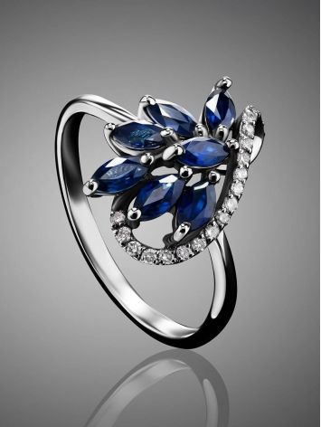 White Gold Floral Ring With Sapphires And Diamonds The Mermaid, Ring Size: 6.5 / 17, image , picture 2