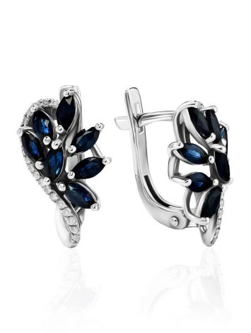 White Gold Floral Earrings With Sapphires And Diamonds The Mermaid, image 