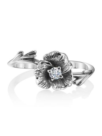 White Gold Floral Ring With Diamond Centerstone, Ring Size: 5.5 / 16, image , picture 4