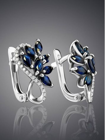 White Gold Floral Earrings With Sapphires And Diamonds The Mermaid, image , picture 2
