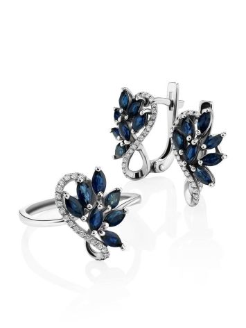 White Gold Floral Earrings With Sapphires And Diamonds The Mermaid, image , picture 3