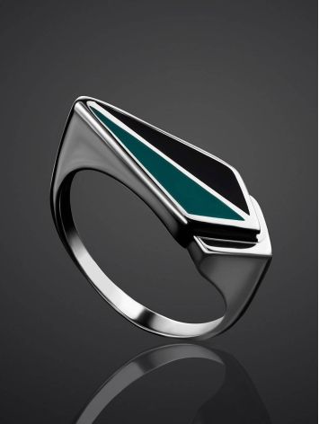 Black And Green Enamel Silver Ring, Ring Size: 5.5 / 16, image , picture 2