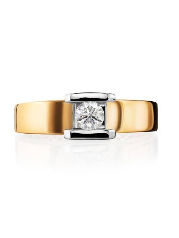 Two Toned Golden Ring With Solitaire Diamond, Ring Size: 7 / 17.5, image , picture 3