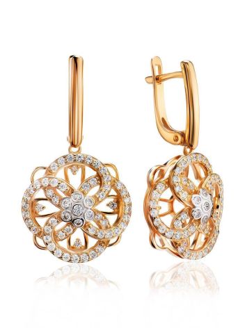 Classy Gold Plated Dangle Earrings With Crystals, image 