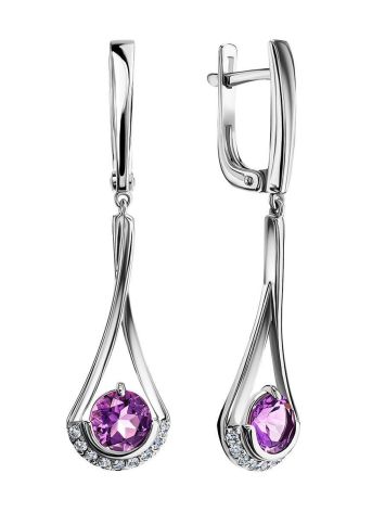 Sterling Silver Dangles With Amethyst And Crystals, image 
