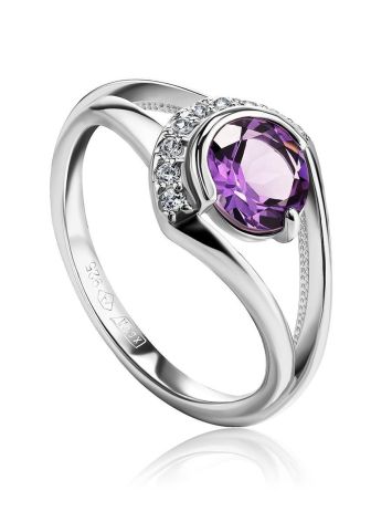 Sterling Silver Ring With Amethyst And Crystals, Ring Size: 7 / 17.5, image 