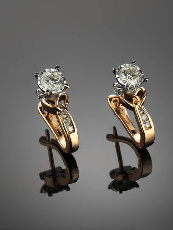 Golden Floral Earrings With White Diamonds, image , picture 2