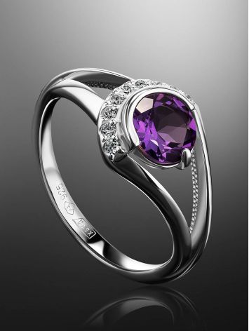 Sterling Silver Ring With Amethyst And Crystals, Ring Size: 7 / 17.5, image , picture 2