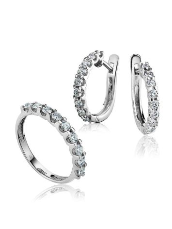 White Gold Latch Back Earrings With Diamond Rows, image , picture 3
