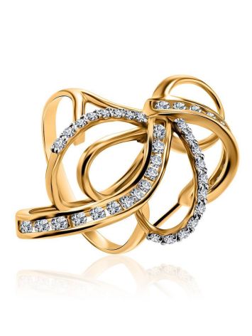 Filigree Golden Ring With White Diamonds, Ring Size: 7 / 17.5, image 