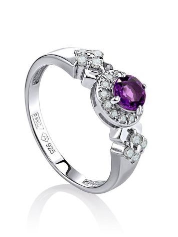 Silver Amethyst Ring With Crystals, Ring Size: 6 / 16.5, image 