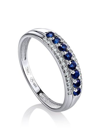Silver Ring With Blue And White Crystals, Ring Size: 8 / 18, image 