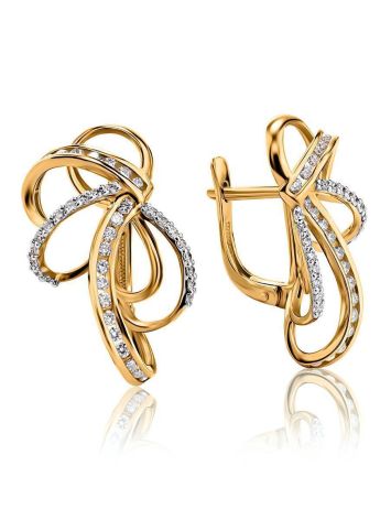 Fabulous Golden Earrings With White Diamonds, image 