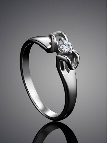 Sterling Silver Floral Ring With Solitaire Crystal, Ring Size: 5.5 / 16, image , picture 2