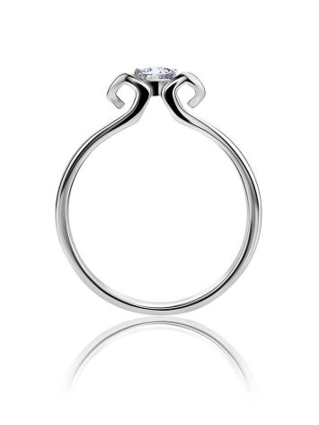 Sterling Silver Floral Ring With Solitaire Crystal, Ring Size: 5.5 / 16, image , picture 3