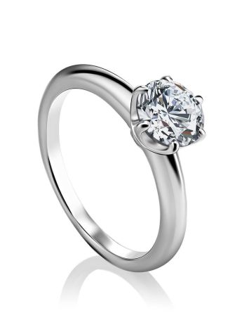 Solitaire Crystal Silver Ring, Ring Size: 6 / 16.5, image 