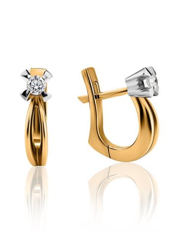 Two Toned Golden Earrings With White Diamonds, image 