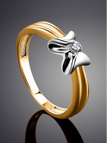 Two Toned Golden Ring With Solitaire Diamond, Ring Size: 6 / 16.5, image , picture 2