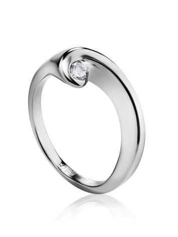 Sterling Silver Ring With Solitaire White Crystal, Ring Size: 5.5 / 16, image 