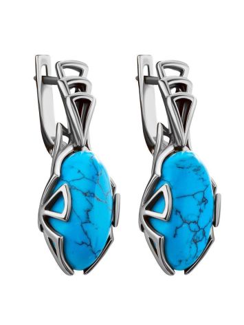 Sterling Silver Earrings With Reconstructed Turquoise Centerpieces, image 