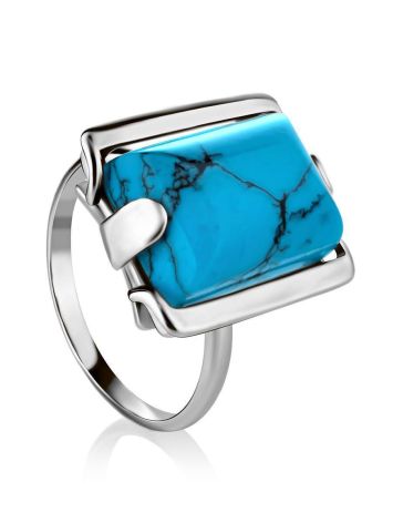 Geometric Reconstructed Turquoise Ring In Sterling Silver, Ring Size: 5.5 / 16, image 