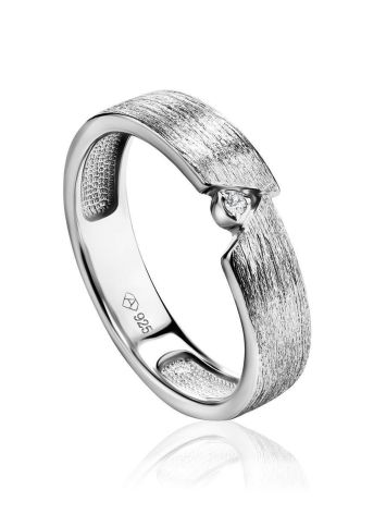Sterling Silver Ring With Diamond Centerpiece, Ring Size: 6.5 / 17, image 