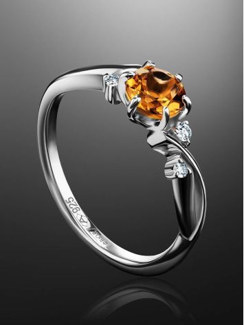 Silver Ring With Citrine And White Crystals, Ring Size: 6 / 16.5, image , picture 2