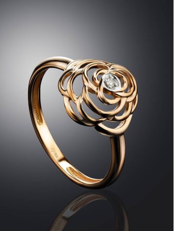 Gold Plated Floral Ring With Diamond Centerpiece, Ring Size: 7 / 17.5, image , picture 2