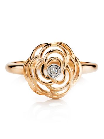 Gold Plated Floral Ring With Diamond Centerpiece, Ring Size: 7 / 17.5, image , picture 3