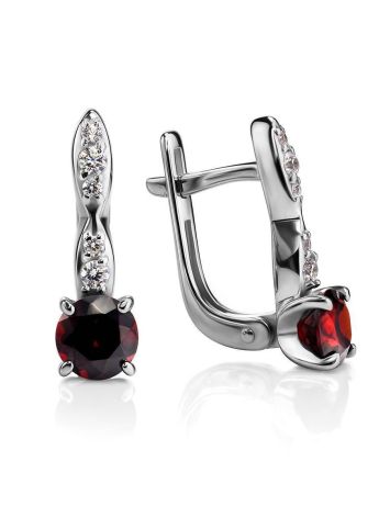 Silver Garnet Earrings With Crystals, image 