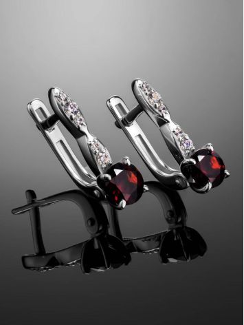 Silver Garnet Earrings With Crystals, image , picture 2
