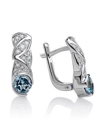 Silver Earrings With Synthetic Topaz Centerstones And Crystals, image 