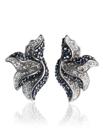 Silver Floral Earrings With Dark Crystals The Jungle, image 