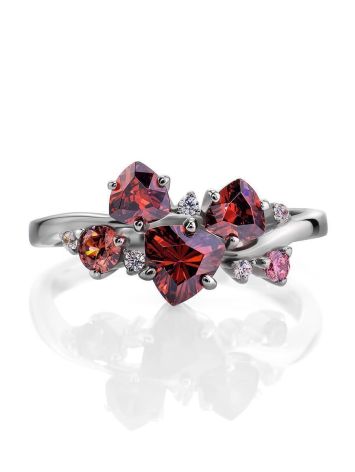 Silver Ring With Red and White Crystals, Ring Size: 6.5 / 17, image , picture 3