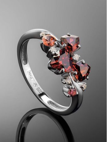 Silver Ring With Red and White Crystals, Ring Size: 6.5 / 17, image , picture 2