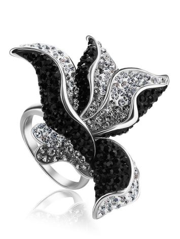 Bold Floral Silver Ring With Crystals The Jungle, Ring Size: 6.5 / 17, image 