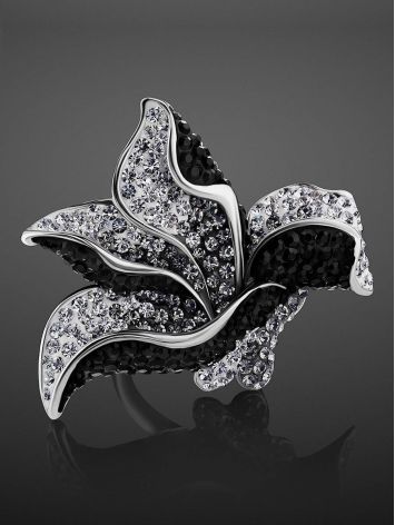 Bold Floral Silver Ring With Crystals The Jungle, Ring Size: 6.5 / 17, image , picture 2